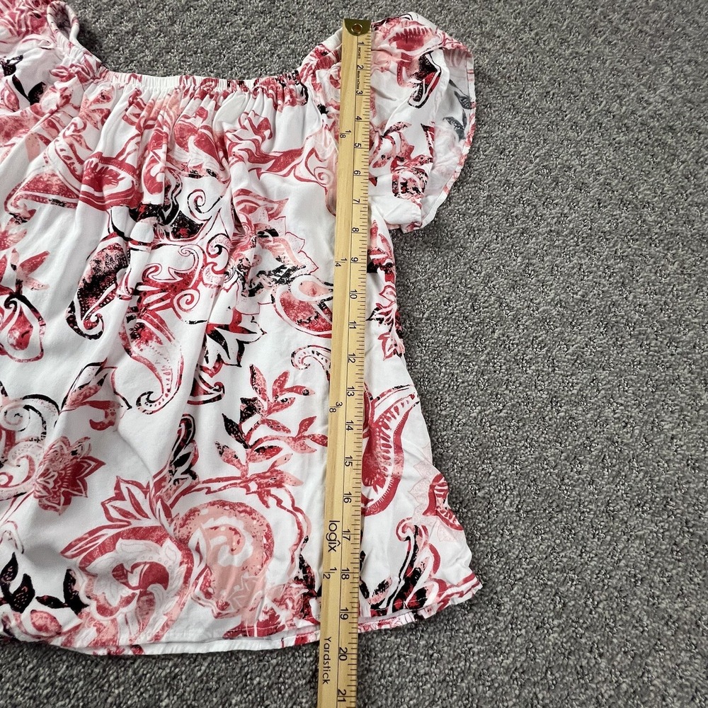 WHBM Paisley Off-The-Shoulder Blouse Women XS Pink White Rayon Peasant Top - Picture 6 of 6